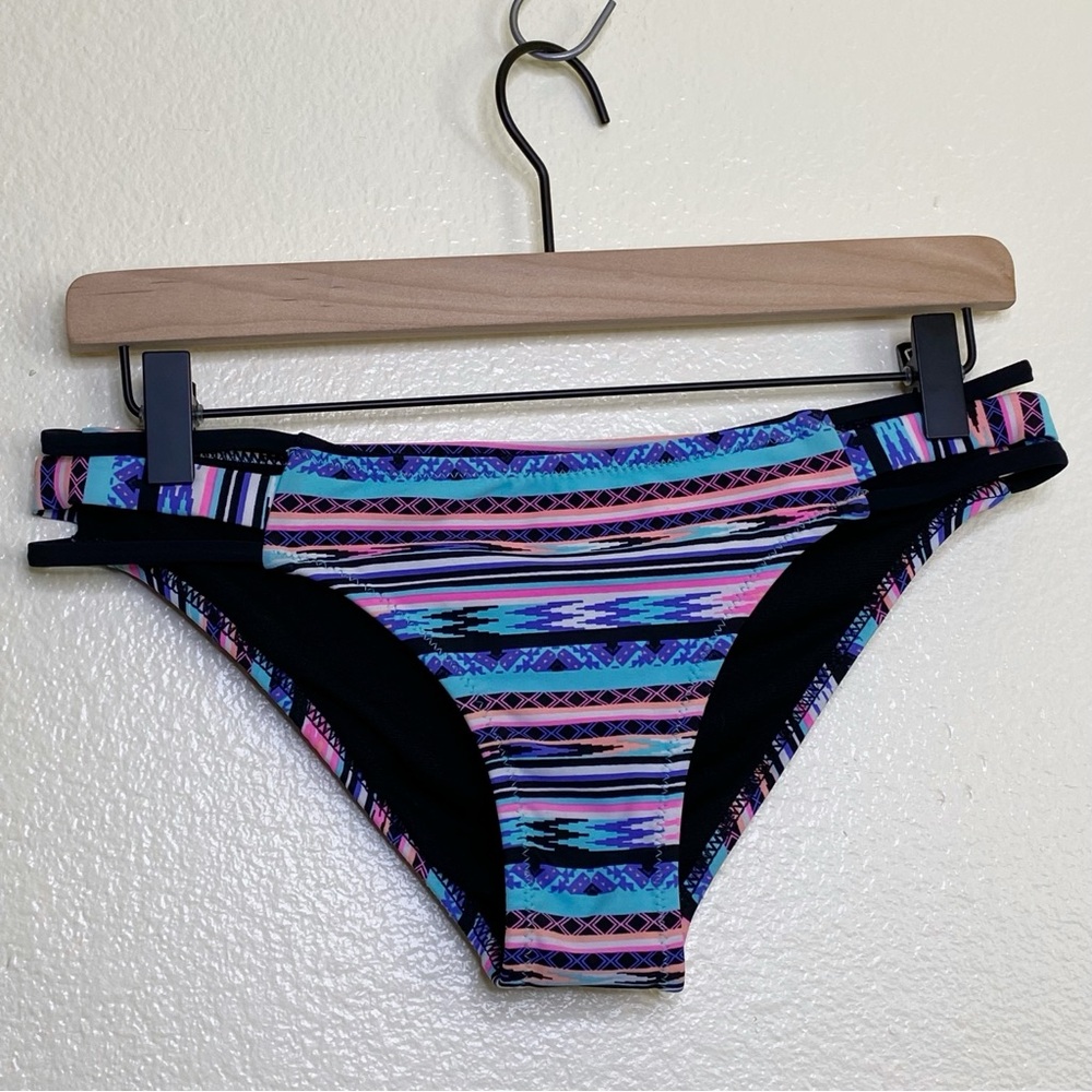 Seeded & Sewn Black Southwestern Tribal Bikini Swim Bottoms - Juniors Medium